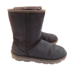 Ugg Australia Women Classic Short Brown Leather Boots Sheepskin shoes sz 9